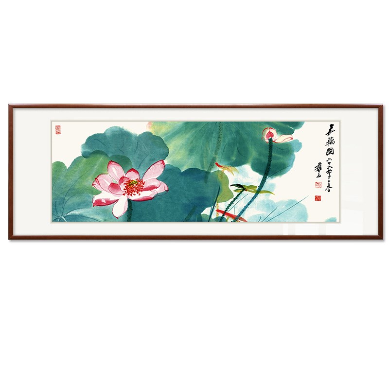 新中式张大千荷花装饰画客厅花鸟沙发背景墙莲花招财卧室床头挂画图片