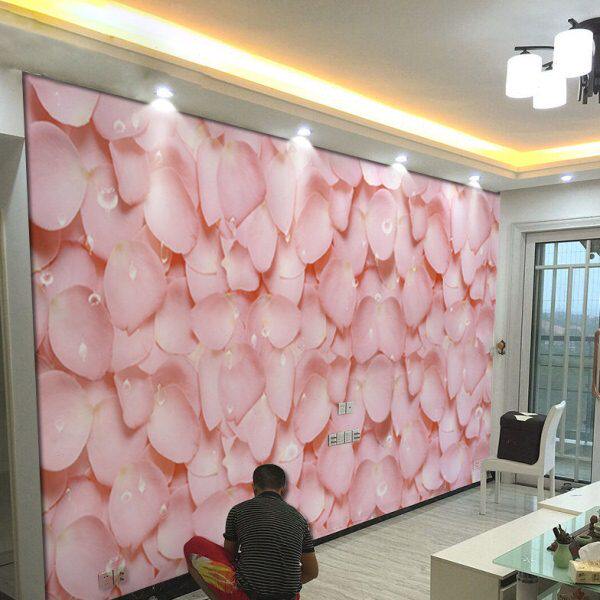 壁布店装修壁画立体客厅卧室沙发电视背景墙壁纸粉色玫瑰花瓣墙纸