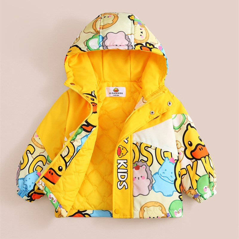 小黄鸭儿童冲锋衣男童女童外套防风户外通用加绒加厚内胆2024新款