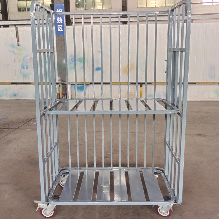 折叠式物流台车双层车板三面围栏PP滚针脚轮可折叠物料周转车