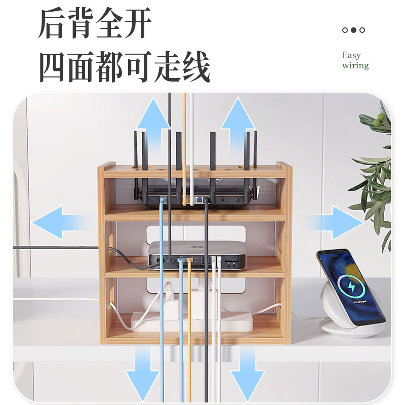 wifi路由器收纳盒四面走线款开盖电线插座插排机顶盒放置架置物架