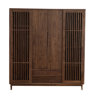 北美黑胡桃木纯实木衣柜移门大衣柜格栅门衣柜橡木樱桃木推拉门柜