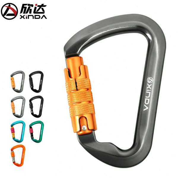 欣达D型攀岩承重主锁登山安全扣户外装备丝扣自动锁扣快挂攀登锁