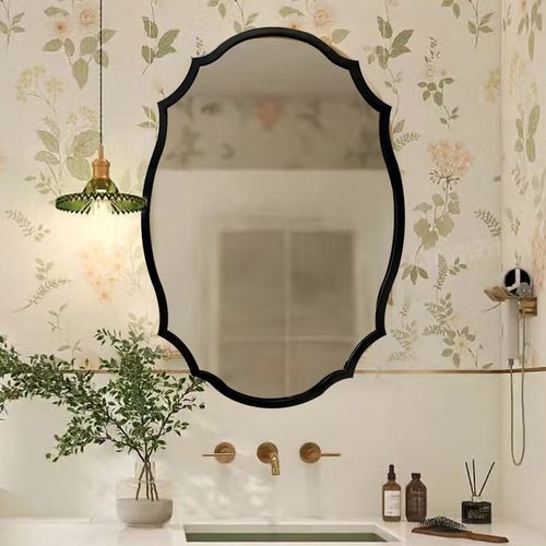 法式复古椭圆形黑色中古风浴室镜子壁挂镜装饰镜框卫生间浴镜智能
