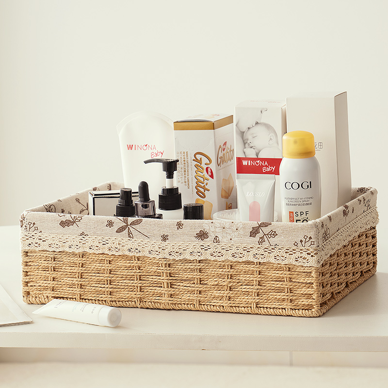 桌面收纳盒藤编水果零食篮口红化妆品储物盒杂物钥匙遥控器收纳筐