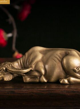 铜臻全铜伏牛自在手把件书房桌面摆件随身文玩牛气冲天把玩件挂饰