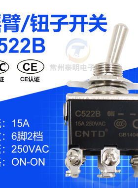CNTD昌得钮子开关C522B 15A小型摇头拨动开关6脚2档电源开关12mm