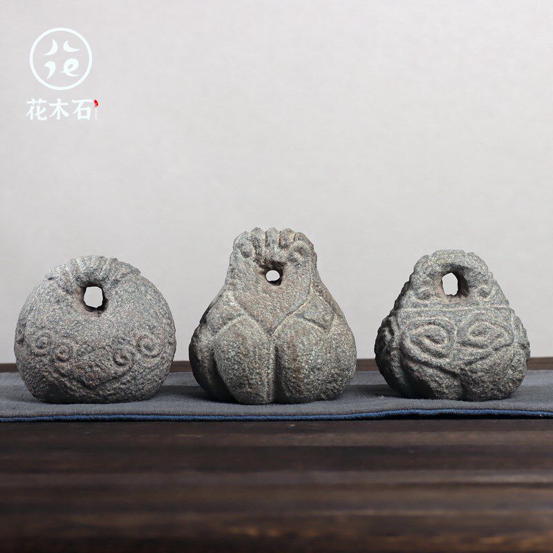 称心如意手工石秤砣中式古典石权石茶宠把件石头秤砣禅意青石摆件