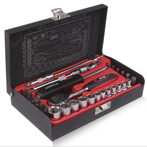 香港飞鹿1/4 33件汽车维修套装汽修工具汽保套筒扳 棘轮套筒组套