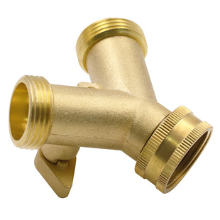 园林双通球阀 一分二两通Y型分水器阀门 花园软管全铜分流器接头
