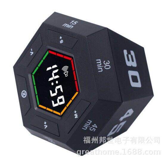 六边形可视化翻转电子定时器时间自律器led数显磁吸厨房计时器