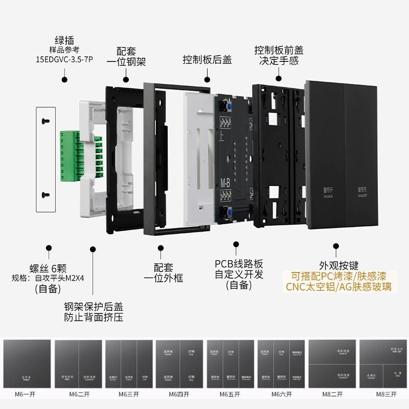 86型智能家居12V弱电干接点485智能酒店客控系统RCU主机开关面板