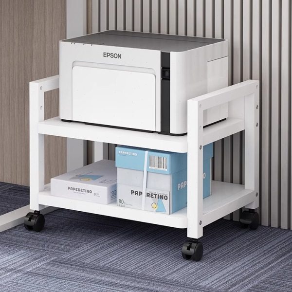 落地双层打印机置物架办公室书房桌下带轱辘可移动可调节高度架子