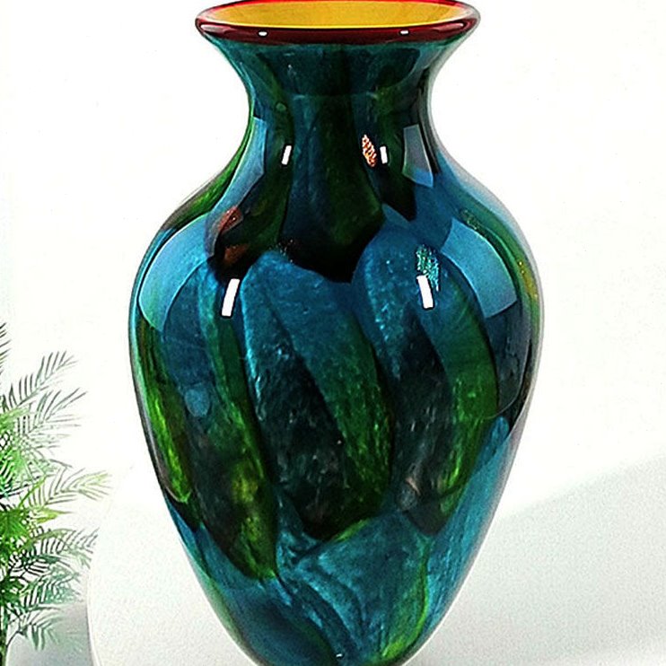 绿色新中式大插花瓶琉璃工艺品产地淄博客厅摆件家居饰品传统造型