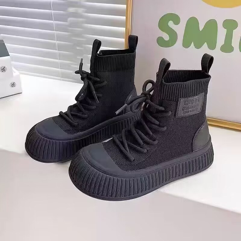 女童袜子靴2024夏季飞织透气高帮运动鞋袜靴百搭韩版儿童靴子学生