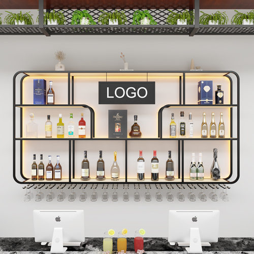 新款壁挂酒架吧台墙上红酒柜餐饮店挂墙发光展示架台球馆置物架子