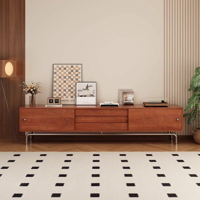 电视机柜客厅2025新款落地收纳储物柜一体中古风家具小户型电视柜