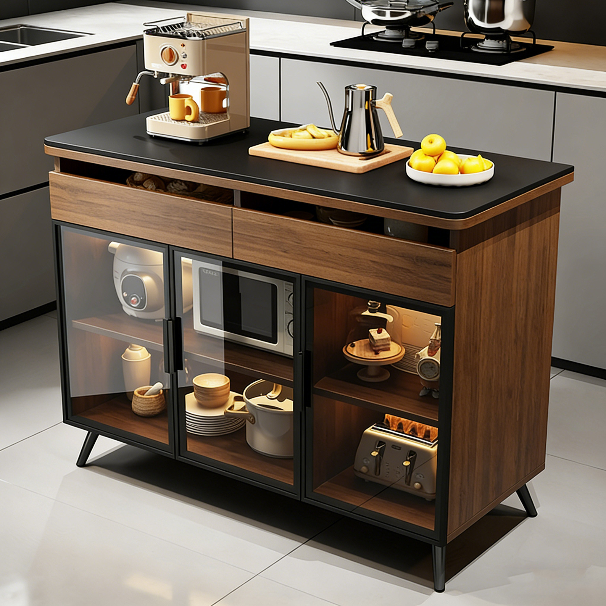 厨房置物实木柜多功能切菜桌操