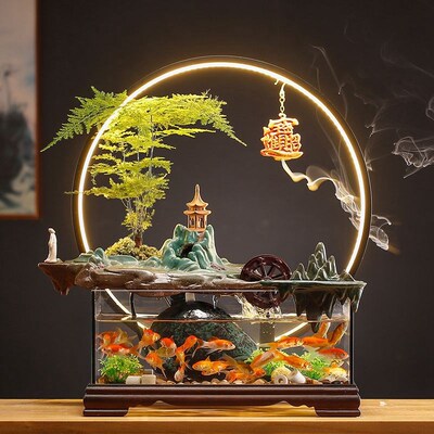 招财假山流水喷泉摆件创意鱼缸生财循环水办公室桌面乔迁开业礼品