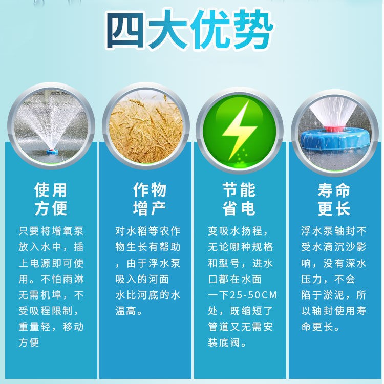 鱼塘增大机打氧机全自动专功率充氧泵220V池塘养殖鱼池增氧泵氧用