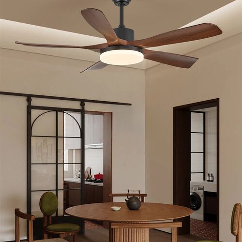中式中古风扇灯2025新款胡桃色电扇一体餐厅吊扇变频Y大风力灯餐