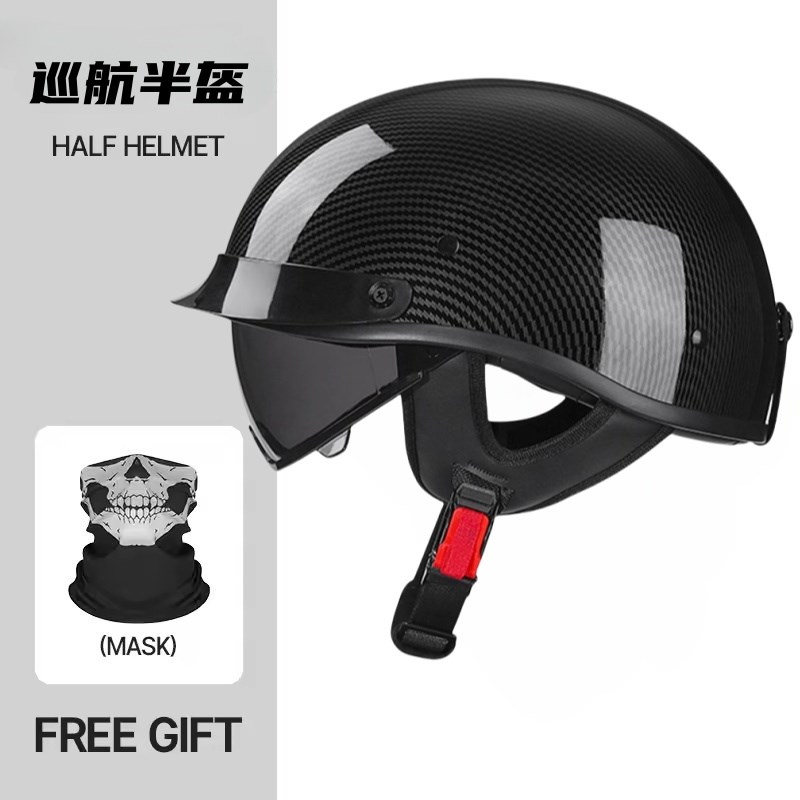 MFZ碳纤纹3C覆古巡航机车安全帽男夏季踏板半盔马Y达车女瓢盔