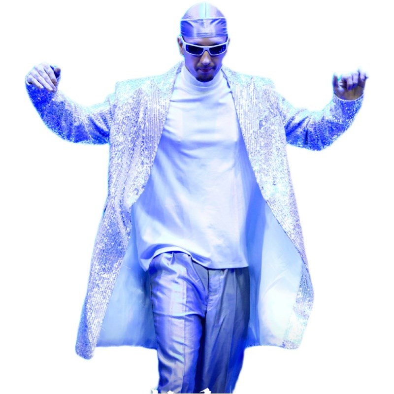 这街4PoppiC亮片长西服机械舞超长外套舞台走S秀街舞定制323