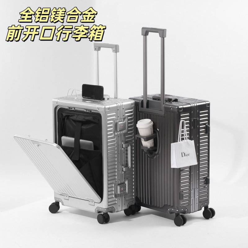 kk 新款多功能前开口全铝镁合金行李箱20寸可坐人登机旅行拉杆箱