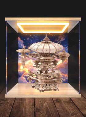 回灯款高清收纳盒适用乐放手工木制音乐盒八音盒积木天空之城拼图