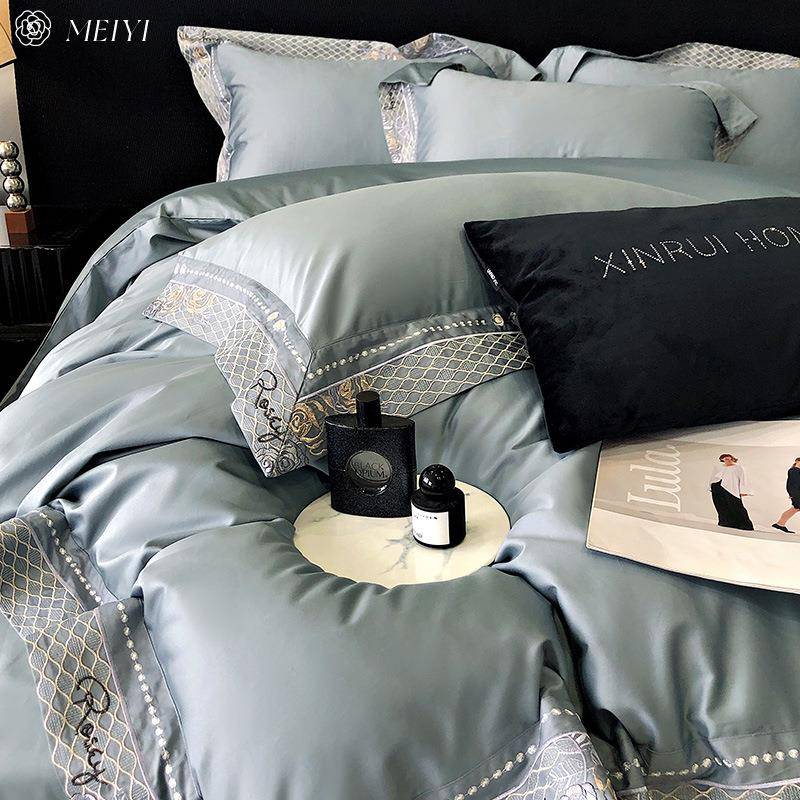 轻奢风现代裸睡床单四件套全棉纯棉100S长绒棉被套高级感床上用品