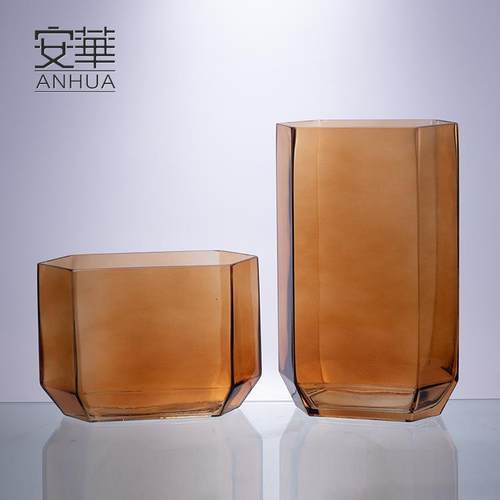安华现代简约玻璃花瓶插花干花花器装饰品创意摆件工艺品