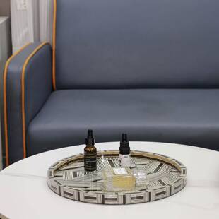 现代简约黑白条纹收纳托盘摆件玄关卧室客厅样板房办公室家居饰品