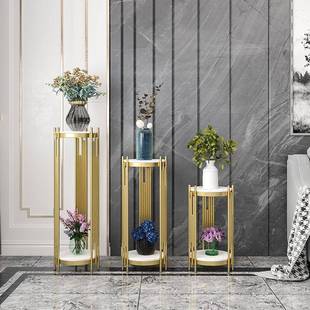 北欧铁艺花架置物架简约客厅室内阳台轻奢落地式 大理石绿萝花架子