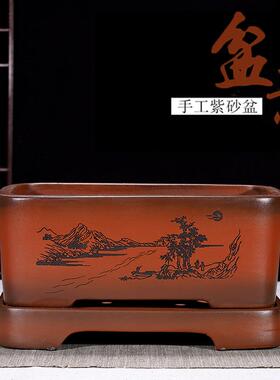 长方形紫砂花盆盆景盆栽室内阳台梅花卉造景盆文竹榕树陶瓷盆