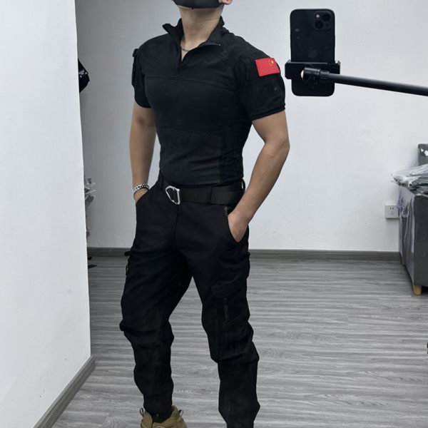 春夏男户外战术长短袖黑色套装蛙服弹力修身健身T恤小脚裤保安工