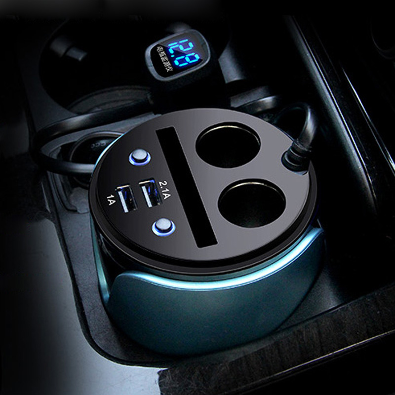 车载充电器杯f式多功能汽车电源转换多用插头一拖二点烟器转接插