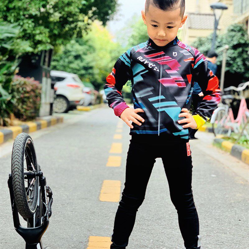 秋冬季抓绒保暖车队版长袖骑行服套装轮滑服定制男女成人儿童款
