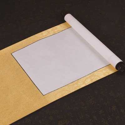 卷轴空白书裱横轴挂轴画轴洒金描金龙纹宣纸字画卷轴陶瓷书画缸