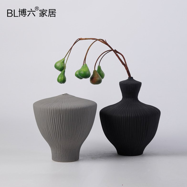 现代简约黑白抽象几何小口花瓶摆件插干花样板间软装艺术花器装饰