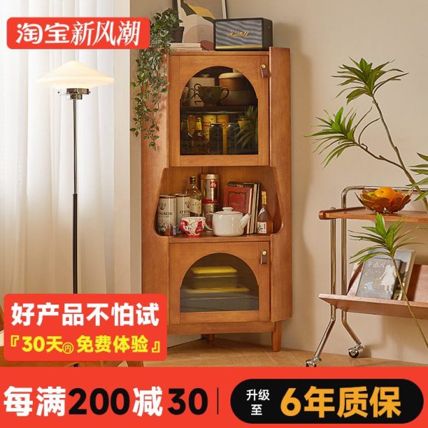 实木转角餐边柜落地储物柜厨房置物柜拐角收纳柜北欧靠墙客厅柜子