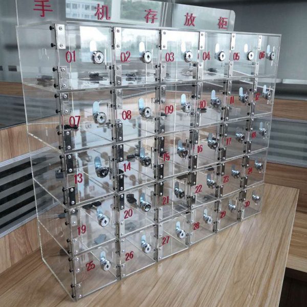 定做透明亚克力手机存放柜工厂手机保管箱带锁员工火种存放收纳柜