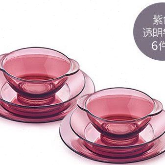 美国康宁餐具玻璃透明紫色/茶色组合 6/8/12件组 碗深盘浅盘