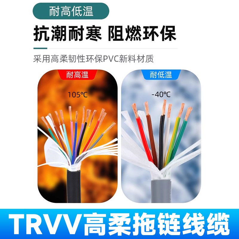 国标纯铜VV高柔性拖链p电缆线2/3/4/5/6/8芯多芯信号控制护套线