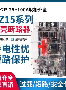 DZ15透明塑壳断路器100/390 40/290 40A63A100A空气开关2P3P100A