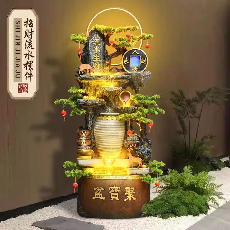 聚宝盆开业礼物店铺前台风水轮装饰办公室落地招财流水摆件水循环