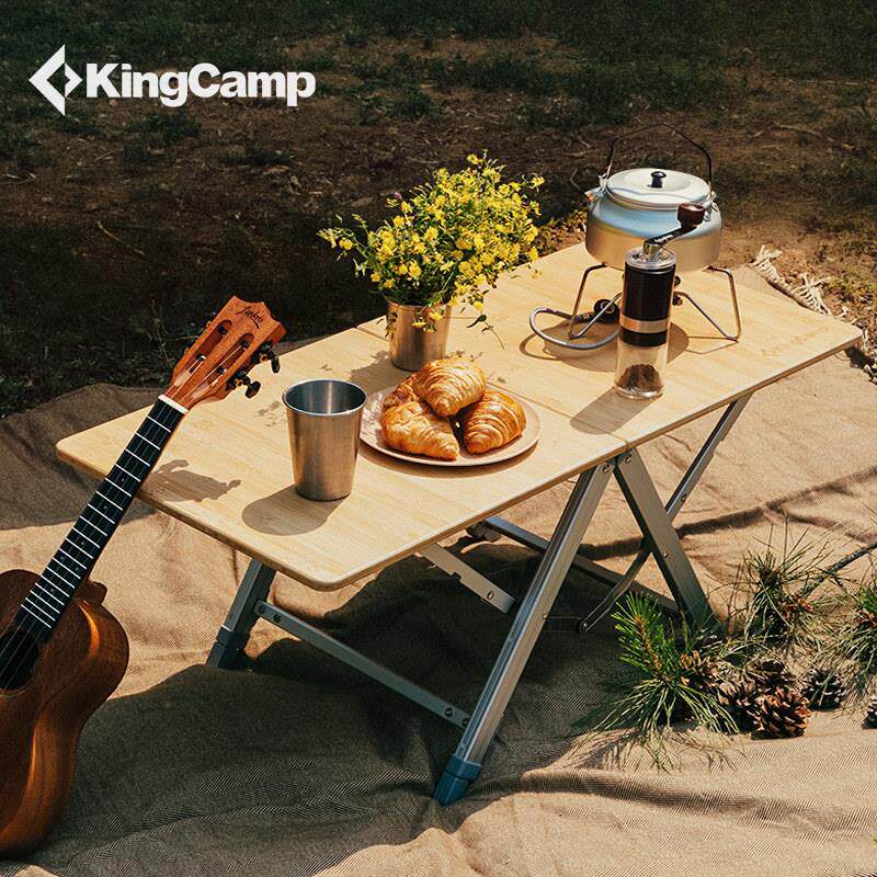 KingCamp竹影系列户外折叠桌野餐桌可携式速折竹面桌椅露营桌竹面