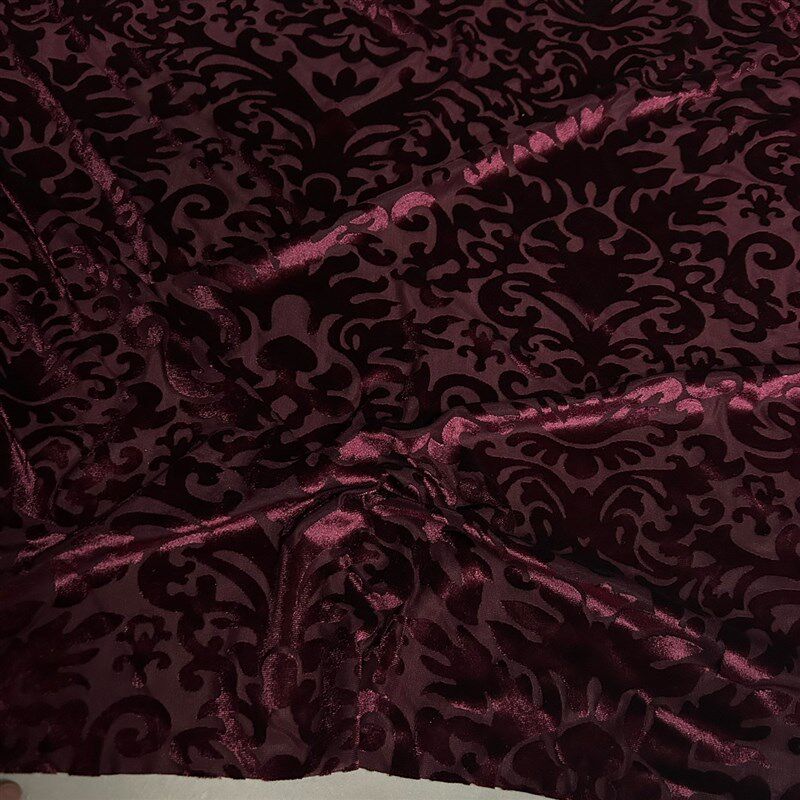 深枣红弹力镂空烂花金丝绒布料打底衫长袖连衣裙旗袍舞蹈服装面料