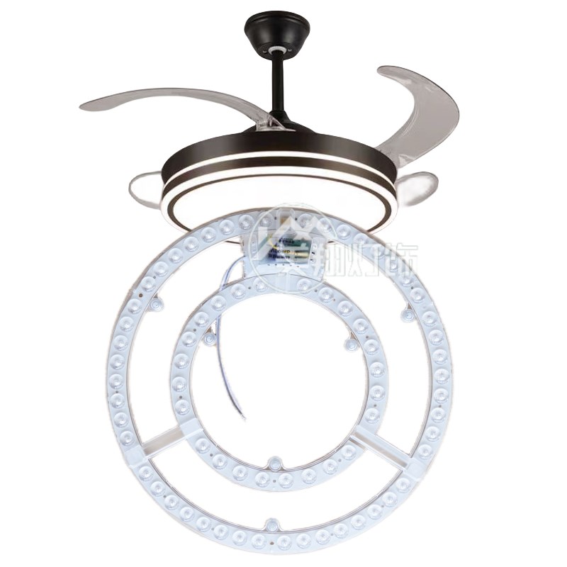 风扇灯led灯盘吸顶灯灯板圆形替换灯芯灯带灯条三色变光遥控吊扇