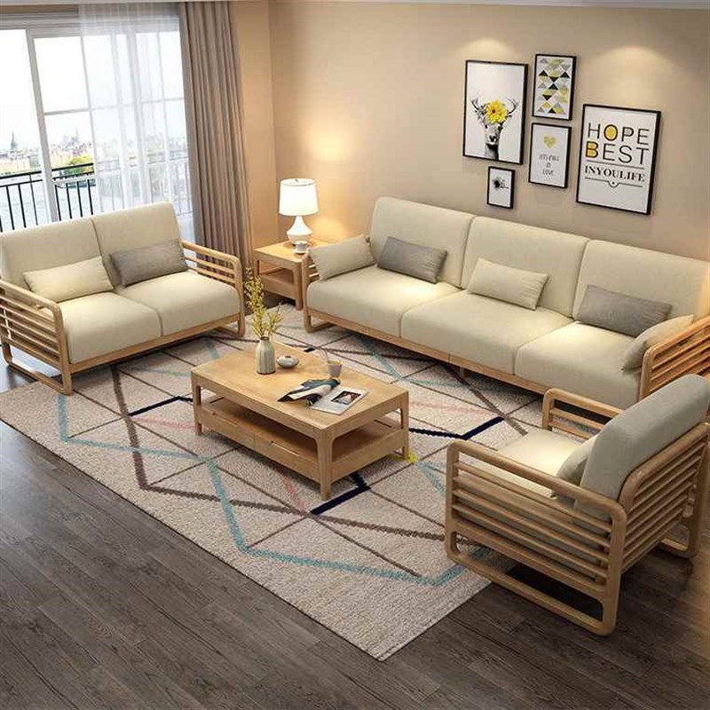 【直播推荐】北欧实木沙发组合客厅布艺转角现代简约贵妃实木沙发