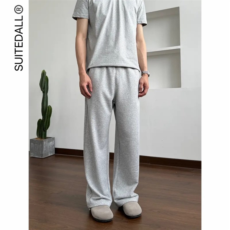 SUITEDALL2021M卫裤320g薄款毛圈宽松直筒微喇叭运动通勤长裤